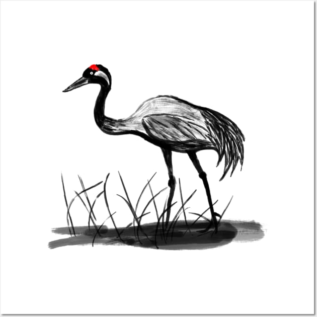 Sumi-e Crane Wall Art by Vlad.S. Art Studio